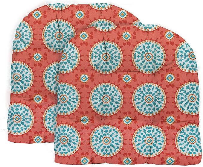 RSH DECOR: Tufted U-Shape Wicker Seat Cushions Set of 2 | 19” x 19” | All-Weather Spun Fabric | Water-Resistant | Outdoor Chair Cushions for Patio Furniture | Watermelon Sundial