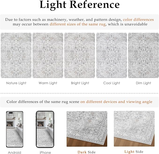 Grey 2x6 Runner Rug Washable Vintage Long Carpet for Hallway Kitchen Soft Retro Floral Low Pile Indoor Runner Non Slip Central Medallion Throw Rug for Bathroom Bedroom Laundry Dining Room