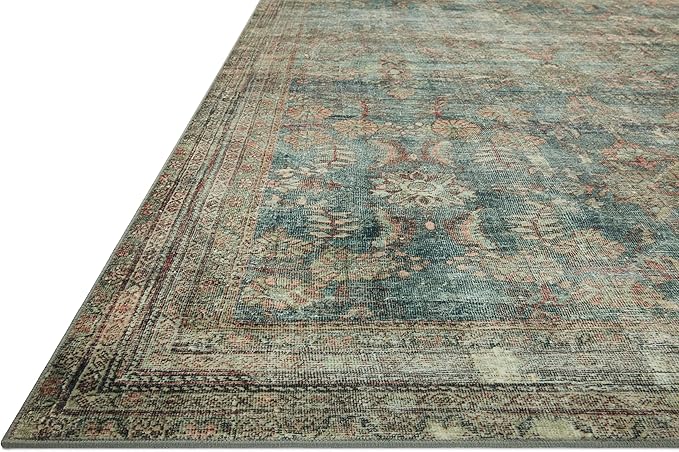 Loloi Magnolia Home by Joanna Gaines Banks Collection BAN-01 Ocean/Spice 2'-6" x 7'-6", .13" Pile Height, Machine Washable, Runner Rug