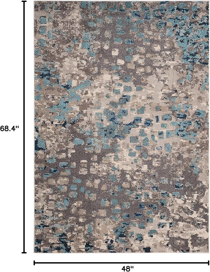 SAFAVIEH Monaco Collection Accent Rug - 4' x 5'7", Grey & Light Blue, Abstract Watercolor Design, Non-Shedding & Easy Care, Ideal for High Traffic Areas in Entryway, Living Room, Bedroom (MNC225E)
