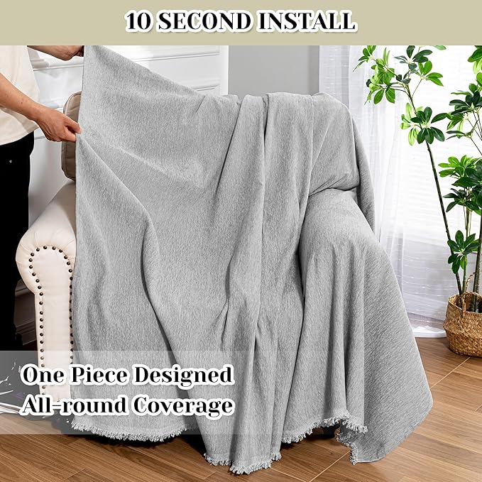 MEETSKY Grey Chair Couch Covers Sofa Cover Washable for Chair Recliner, Chenille Couch Cover for Dogs, Oversized Armchair Cushion, 71" X 91"