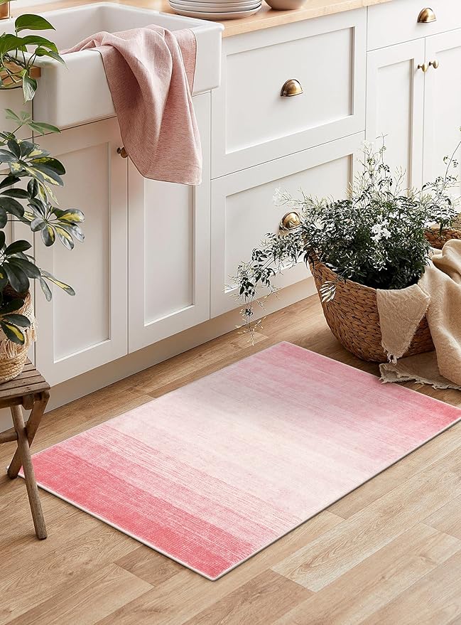 Wonnitar Modern Ombre Small Rug, 2x3 Pink Bathroom Rugs, Contemporary Kitchen Rugs and Mats Washable, Non-Slip Soft Gradient Bedroom Accent Throw Floor Carpet for Bedside Bath Dorm (Pink, 2'x3')