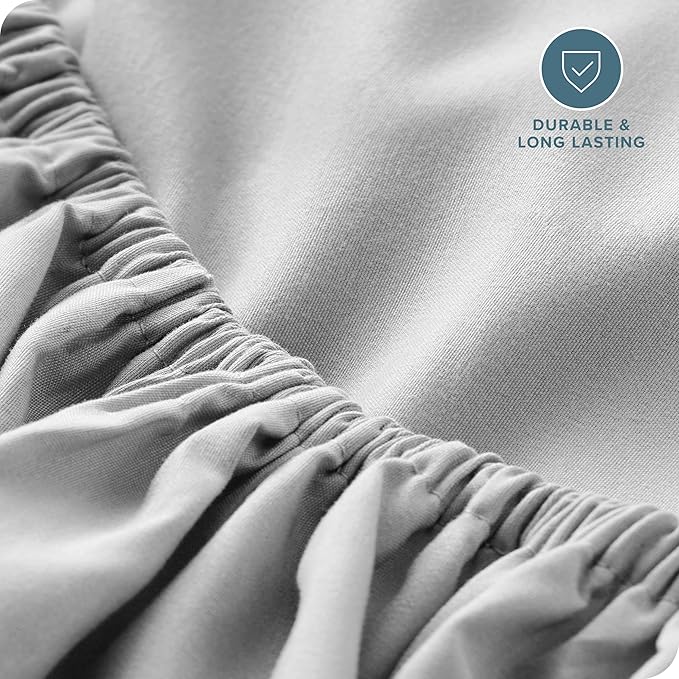 Bare Home Fitted Bottom Sheet Short Queen Size - Premium 1800 Microfiber - Ultra-Soft Hotel Luxury - Deep Pocket - Durable and Long Lasting - Fitted Sheet (Short Queen, Cloud Grey)