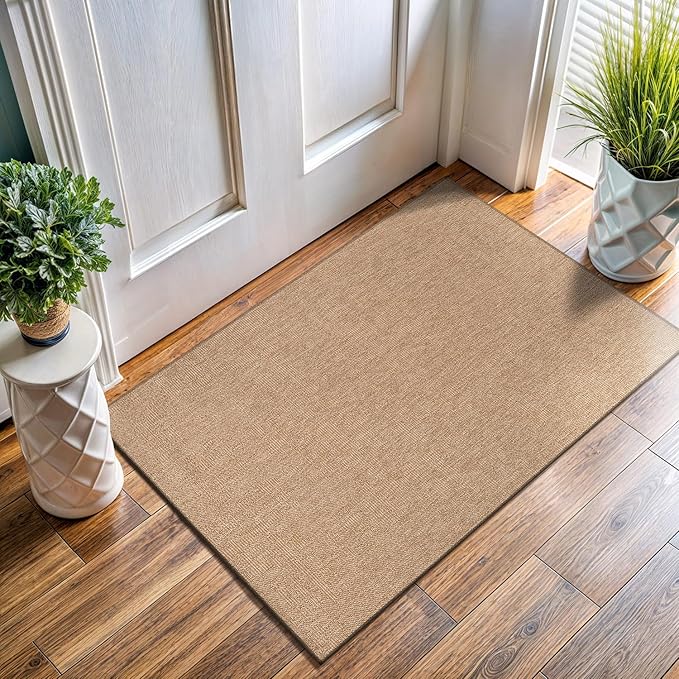 Washable Easy Jute Rug 2x3, Indoor Outdoor Doormat Natural Color Farmhouse Area Rugs for Living Room, Kitchen Rug High Traffic Area, Easy Clean Solid Boho Woven Design Outside Carpet (2 X 3 Natural)