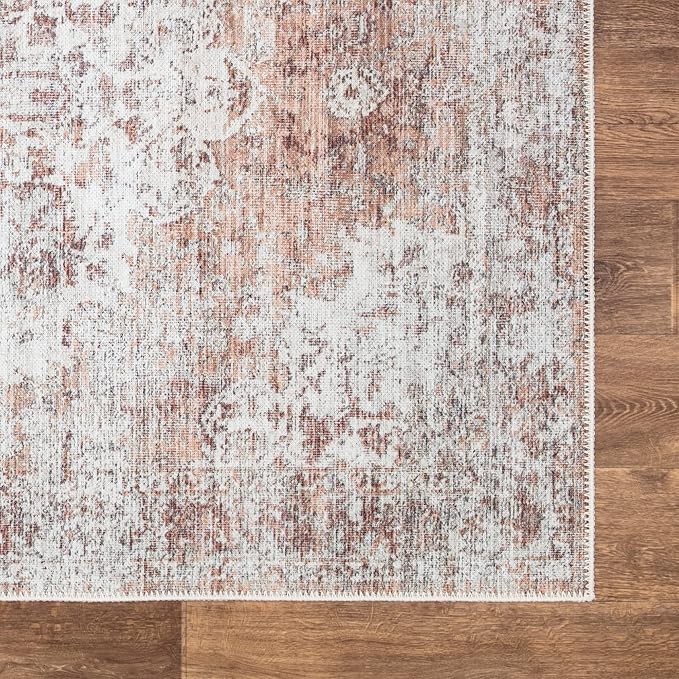 Bloom Rugs Washable Non-Slip 6' x 9' Rug - Ivory/Blush Traditional Area Rug for Living Room, Bedroom, Dining Room, and Kitchen - Exact Size: 6' x 9'