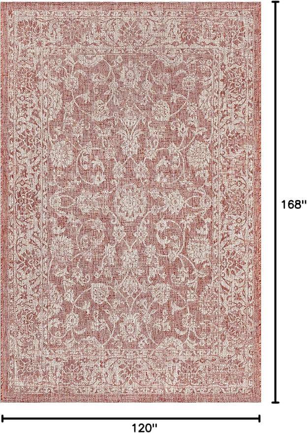 JONATHAN Y Weave Floral Indoor Outdoor Area Rug 10X14 Red/Taupe, Tela Bohemian Textured for Backyard, Patio, Porch, Easy-Cleaning, High Traffic, Pet-Friendly, Non-Shedding (SMB100A-14)