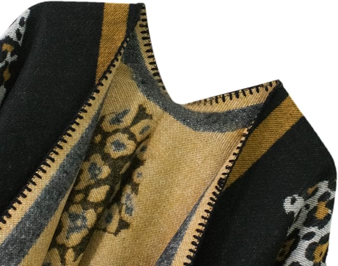 Women's Vintage Pattern Open Front Poncho Cape Shawl Winter Shawl Wraps