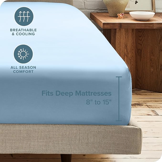 Bare Home 2-Pack Fitted Bottom Sheets Twin XL - Premium 1800 Ultra-Soft Wrinkle Resistant Microfiber - Deep Pocket (Twin XL, Light Blue)