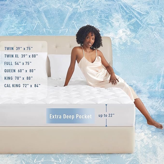 Sunflower Cooling Quilted Queen Mattress Protector, Mattress Pad Queen Chill Soft Mattress Cover, 18-22" Extra Deep Pocket Thin Version, Machine Washable Durable