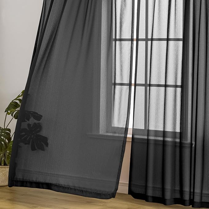 MAIHER Pinch Pleated Curtains 126 Inch Length 10.5 FT Tall Sheer Curtains for Living Room Soft Touch Light Filtering Pleated Drapes with Ajustable Hooks, Black, 42" W x 126" L, 2 Panels