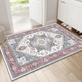 OPPODREAM Thin Throw Rugs 2x3, Small Washable Entryway Rugs 2 x 3 with Non Slip Backing, Low-Pile Faux Cashmere 2 x 3 Carpet, Red & Grey