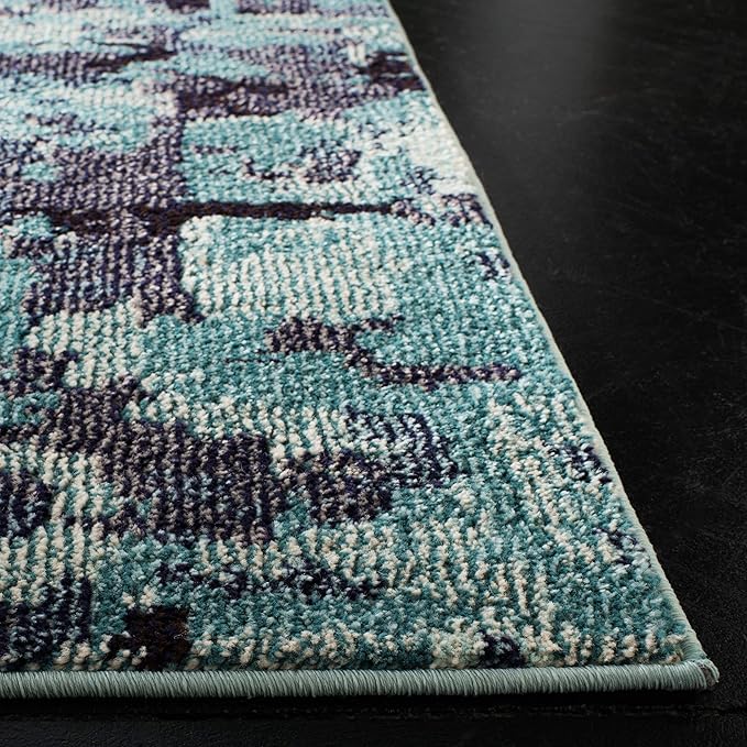 SAFAVIEH Monaco Collection Runner Rug - 2'2" x 8', Light Blue & Multi, Boho Chic Abstract Watercolor Design, Non-Shedding & Easy Care, Ideal for High Traffic Areas in Living Room, Bedroom (MNC225J)