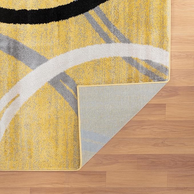 Rugshop Wavy Circles Design Area Rug, Fade-Resistant Carpet for Living Room, Bedroom, or Dining Room, Grand Room,Open Spaces Yellow, 8'8" x 12'