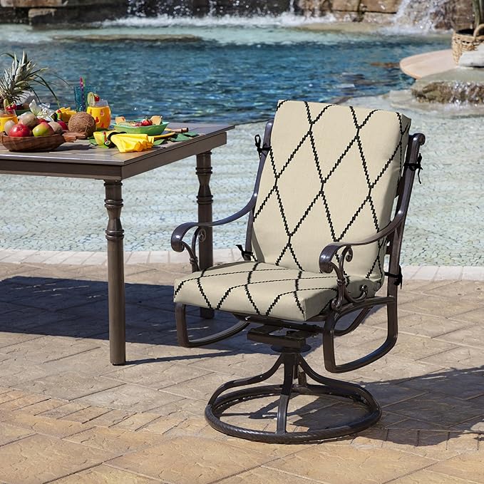 Arden Outdoor Dining Chair Cushion, 20 in x 20 in, Weather-Proof, Rain-Proof, Fade Resistant Patio Cushion for Patio, Dining, or Rocking Chairs Tan Diamond Trellis