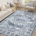 Vintage Living Room Area Rug 6x9 - Large Soft Washable Oriental Traditional Distressed Farmhouse Rugs for Bedroom - Indoor Floor Accent Carpet for Home Office House Decor - Distressed Blue