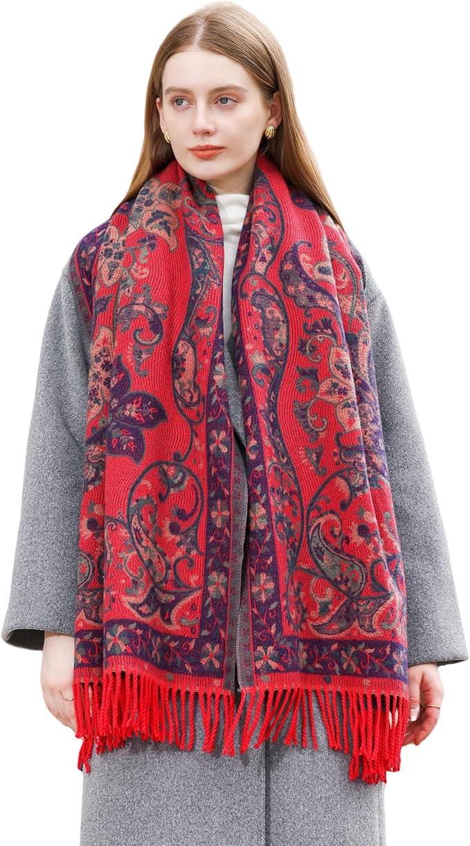 Wander Agio Warm Fashion Scarf Long Shawl Large Blanket Winter Wraps Scarves for Women Cashmere Jacquard Vintage Paisley
