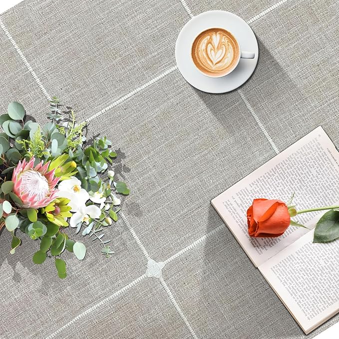 Coffee Table Cloth, Table Cover with Pockets and Tassel, Coffee Color Grid for Living Room Small Rectangle Tablecloths Washer Dryer Fridge Top Dust Cover,Easy Care Machine Washable