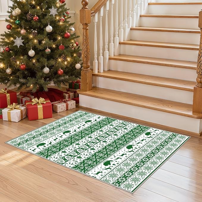 Abstract Living Room Rug 2X3 - Modern Washable Christmas Soft Thin Area Rug for Living Room Bedroom Under Dining Table - Neutral Indoor Floor Rug Carpets for Home Office Playroom Nursery - Green