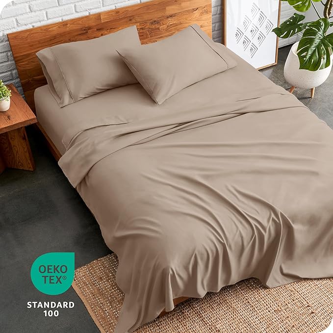 Bare Home Split Head Flex King Sheet Set - 1800 Ultra-Soft Microfiber Bed Sheets - Double Brushed - Deep Pockets - Easy Fit - 4 Piece Set - FlexTop King Bedding Sheets (Split Head Flex King, Pebble)