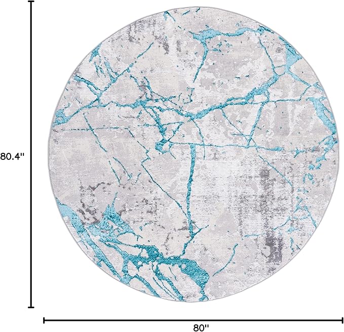 SAFAVIEH Amelia Collection 6'7" Round Grey/Aqua ALA293H Modern Abstract Non-Shedding Entryway Foyer Living Room Bedroom Kitchen Area Rug