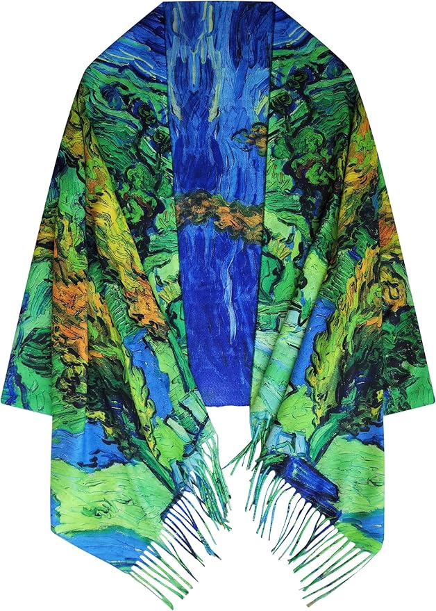 VENVSBEE Reversible Scarf Soft Large Shawl Wrap Blanket Double Sided Art Print Warm Pashmina Stoles Klimt Van Gogh Gifts