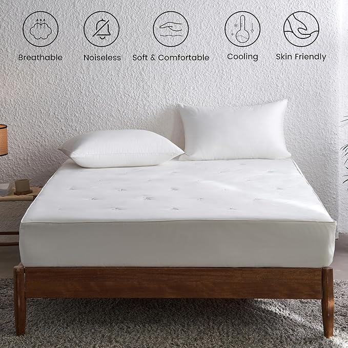 Simple&Opulence Cooling Quilted Mattress Pad – Fitted Sheet Mattress Protector Cover with Elastic Corners, Soft & Breathable, 16 Inch Deep Pocket (Cream Khaki,King)