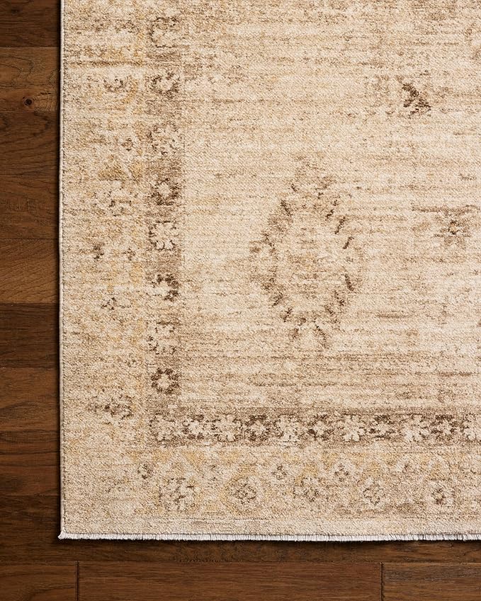 Loloi Chris Loves Julia Palma Collection PLM-06 Natural/Smoke 2'-7" x 12'-0" Fringe Runner Rug Vintage Style Boho Living Room Bedroom Carpet