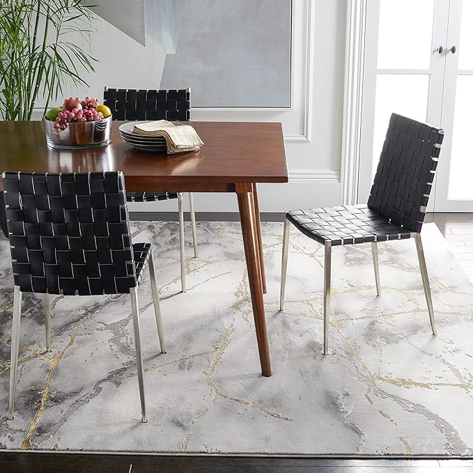 SAFAVIEH Craft Collection Area Rug - 6'7" Square, Grey & Gold, Modern Abstract Design, Non-Shedding & Easy Care, Ideal for High Traffic Areas in Living Room, Bedroom (CFT877F)