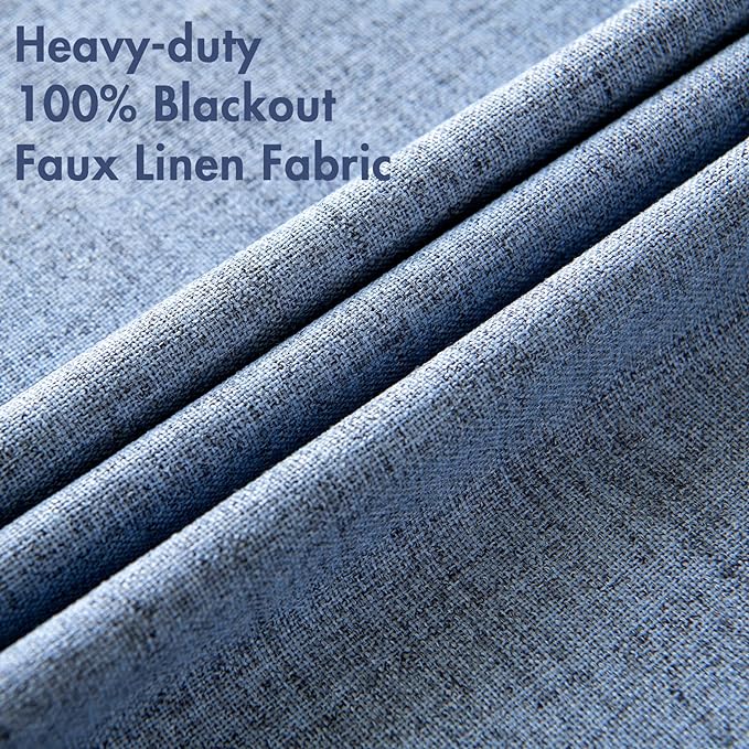 MIULEE Linen Texture Curtains for Bedroom Solid 100% Blackout Thermal Insulated Stone Blue Curtains Grommet Room Darkening Curtains/Draperies for Living Room Nursery 52x120 Inch (2 Panels)