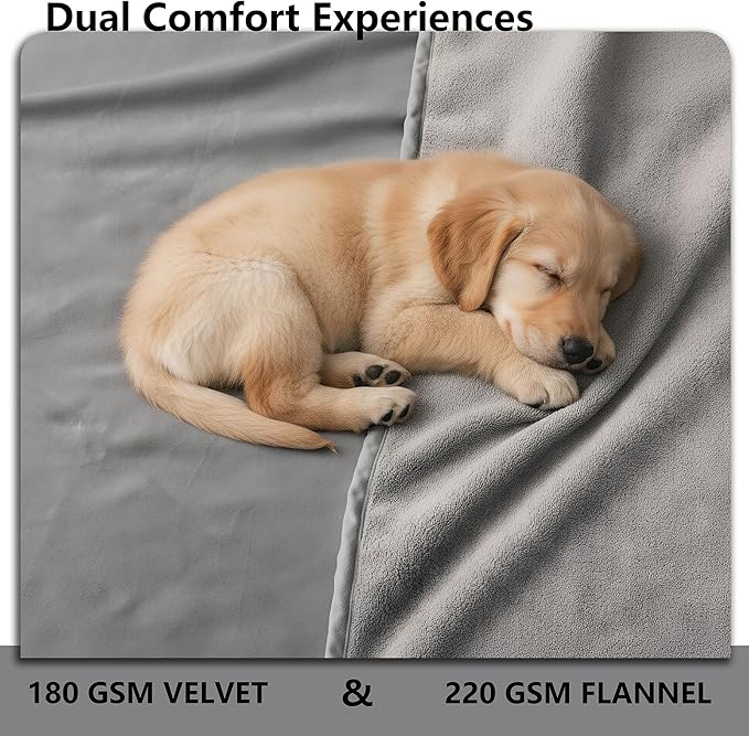 Waterproof Blanket for Couch, Leak Proof Dog Bed Blankets Reversible, Pet Throw Sofa Furniture Protector Machine Washable-52 x82,Light Grey+Dark Grey