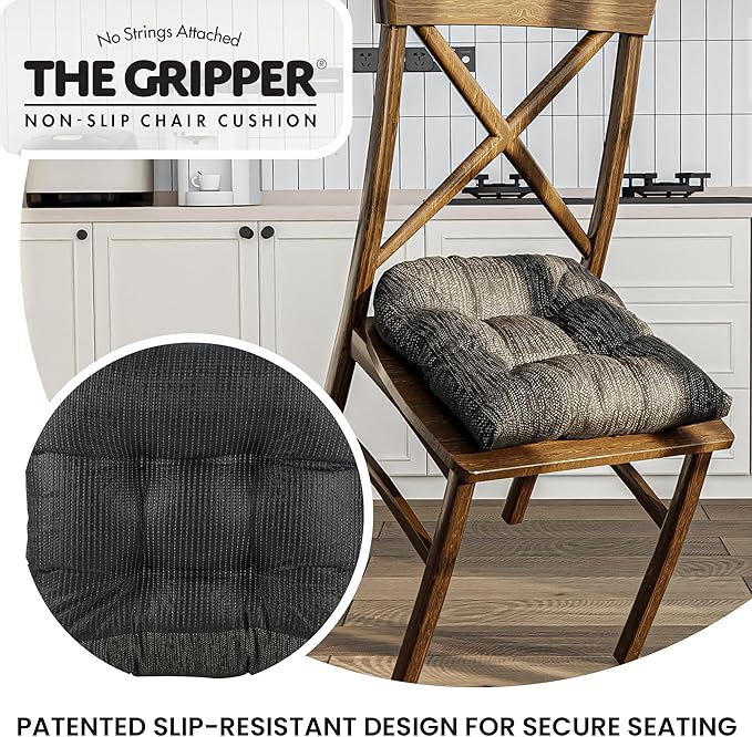 Klear Vu Gripper Overstuffed Universal Non-Slip Dining Chair Cushions for Kitchen Decor or Office Use, U-Shaped Skid-Proof Seat Pad, 17x17 Inches, 2 Count (Pack of 1), Chenille Black