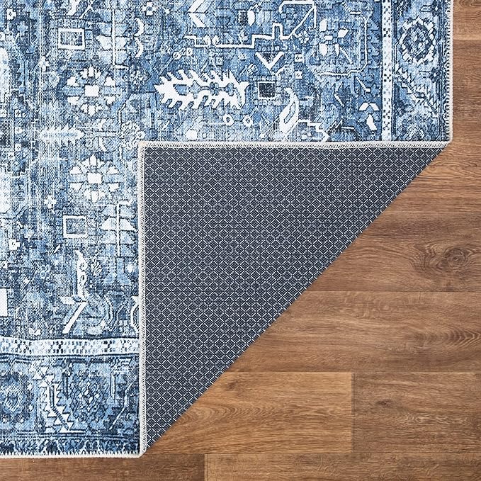 Bloom Rugs Washable Non-Slip 2' x 3' Rug - Blue Traditional Oriental Area Rug for Living Room, Bedroom, Dining Room, and Kitchen - Exact Size: 2' x 3'