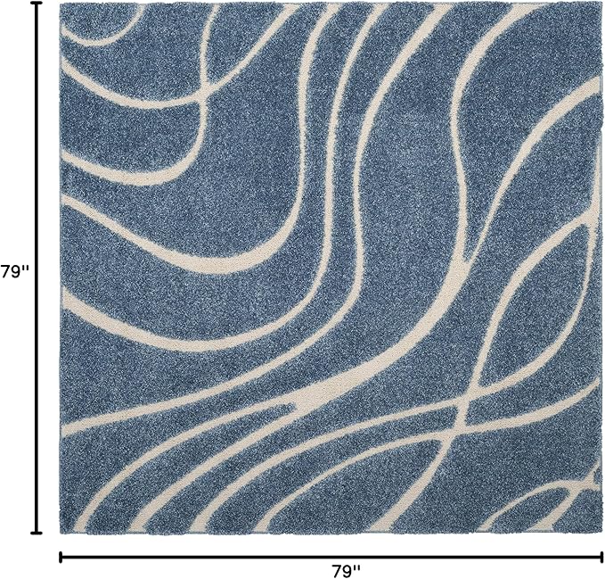 SAFAVIEH Florida Shag Collection Area Rug - 6'7" Square, Light Blue & Cream, Non-Shedding & Easy Care, 1.2-inch Thick Ideal for High Traffic Areas in Living Room, Bedroom (SG471-6011)