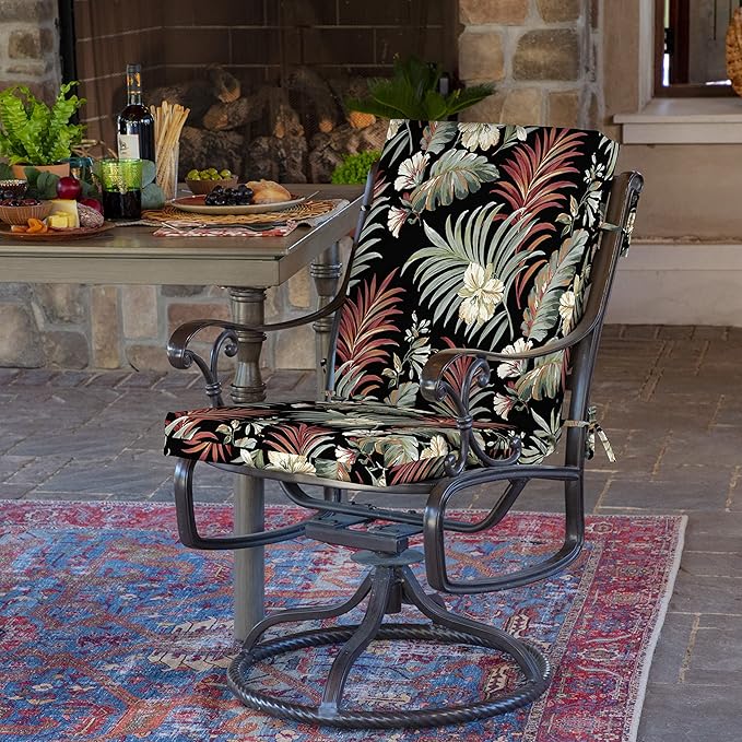 Arden Outdoor Dining Chair Cushion, 20 x 20, Rain-Proof, Fade Resistant, Simone Black Tropical