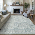 Vintage Area Rug 8x10 Blue Washable Living Room Large Carpet Non Slip Bedroom Indoor Office Low Pile Traditional Distressed Retro Accent Rug for Dining Room