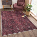 Bloom Rugs Washable Non-Slip 4' x 6' Rug - Dark Red Traditional Bordered Area Rug for Living Room, Bedroom, Dining Room, and Kitchen - Exact Size: 4' x 6'