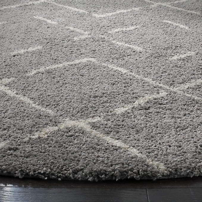 SAFAVIEH Arizona Shag Collection 6'7" Round Grey/Ivory ASG743D Moroccan Diamond Non-Shedding Living Room Bedroom Dining Room Entryway Plush 1.6-inch Thick Area Rug