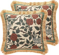 patdrea Designer Throw Pillow Covers Set of 2,French Elegant Green Linen with Rose and Animal Floral Pattern Pillow Covers,Decorative Square Pillowcases Cushion for Bed Living Room Outdoor,18"x18"