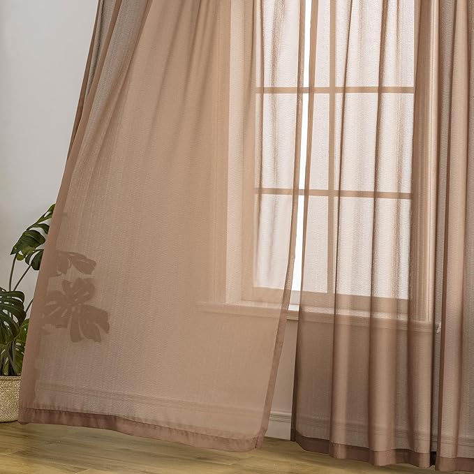Sheer Pinch Pleat Curtains 63 Inch Length for Bedroom Soft Touch Light Filtering Mocha Moose Curtain Panels Pleated Drapes with Adjustable Hooks, Mocha Moose, 42" W x 63" L, 2 Panels