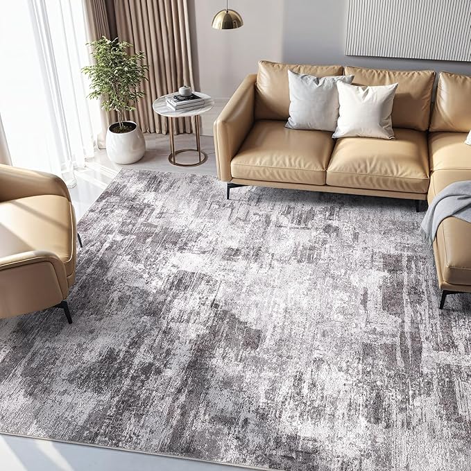 Abstract Living Room Rug 6x9 - Modern Washable Soft Thin Area Rug for Living Room Bedroom Under Dining Table - Neutral Indoor Floor Rug Carpets for Home Office Playroom Nursery - Grey