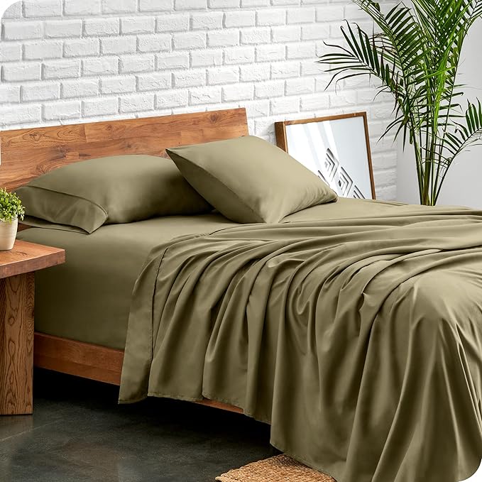 Bare Home California King Sheet Set - 1800 Ultra-Soft Microfiber Cal King Bed Sheets - Double Brushed - Deep Pockets - Easy Fit - 4 Piece Set - Bed Sheets (California King, Olive)