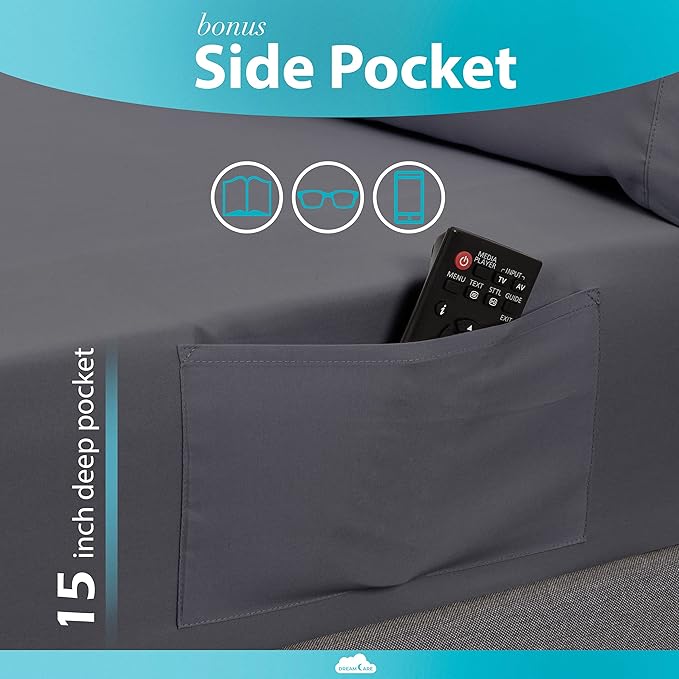 DREAMCARE Twin XL Sheet Sets – 3pcs Cooling Sheets – up to 15” Deep Pocket Twin XL Sheets Set – Hotel Luxury Sheets & Pillowcases – Superior Softness 100% Fine Microfiber with Side Pocket – Gray