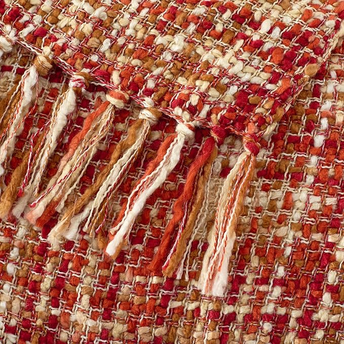 Multi-Color Dark Red Cable Knitted Throw Blanket for Couch,50"X60" Boho Style Textured Blankets for Home Decor,Super Soft Warm Cozy Chunky Knit Blanket with Decorative Tassels for Bed