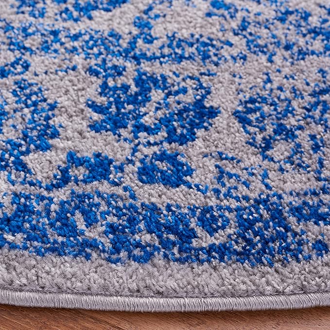 SAFAVIEH Adirondack Collection Area Rug - 6' Round, Grey & Blue, Distressed Vintage Floral Design, Non-Shedding & Easy to Clean, Ideal for Living Room, Bedroom, Dining Space (ADR109A)