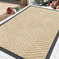 Smiry Front Door Mat Outside Entrance, Heavy Duty Sturdy Natural Rubber Doormat, Trap Dirt and Moisture, Easy Clean Low Profile Mats for Indoor Outdoor Entry, Irregular Triangle (29.5x17, Beige)