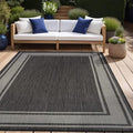 Beverly Rug Large Outdoor Rug 10x14 Modern Bordered Area Rugs for Indoor and Outdoor Patio Deck Porch Garden Waterproof Weather Sun Resistant Washable Outside Carpet (10 x 14 Dark Gray)