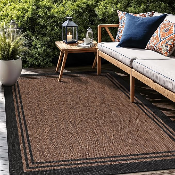 Bordered Outdoor Rug 5x7 Washable Outside Carpet for Indoor Patio Porch Waterproof Easy Cleaning Non Shedding Area Rugs Nut Brown 5 x 7