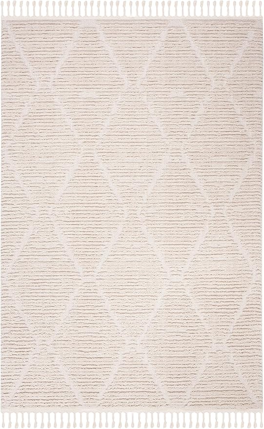 SAFAVIEH Marrakech Collection Area Rug - 5'3" x 7'6", Beige, Moroccan Boho Tribal Tassel Design, Non-Shedding & Easy Care, Ideal for Living Room, Bedroom (MRK517C)