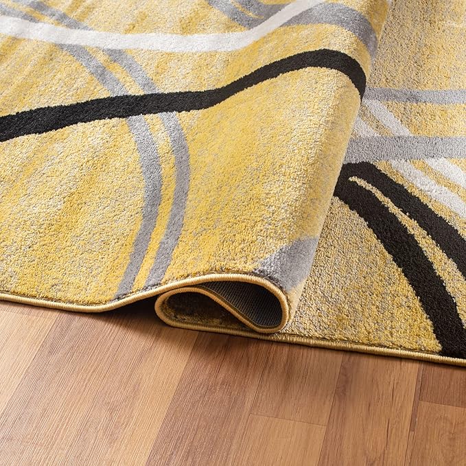 Rugshop Wavy Circles Design Area Rug, Non-Shedding Carpet for Entryway, Bedroom, or Office, Yellow, 3'3" x 5'