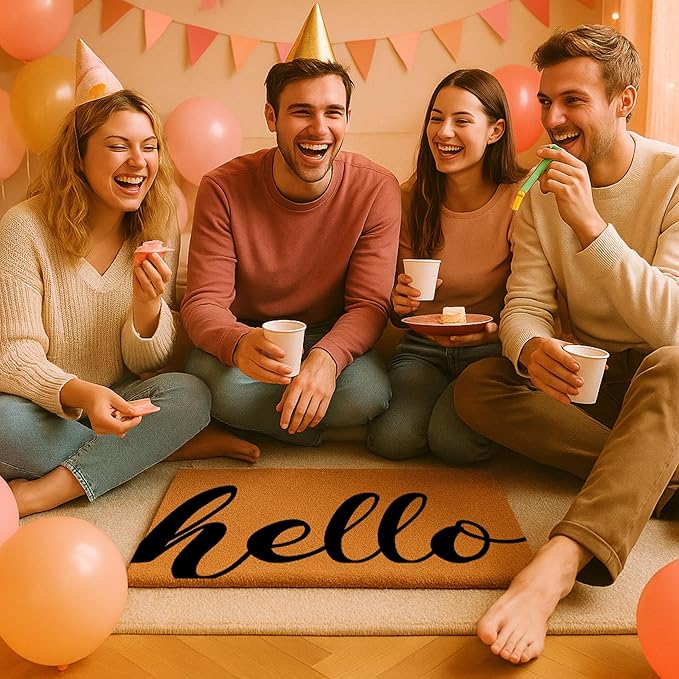 Coir Door Mats 17" X 30", Non-Slip Sturdy, PVC Backed Heavy Duty, Easy to Clean, Ideal for Door Entrance, Patio, Porch, Backyard, Garages, Drop-in to say a Hello!